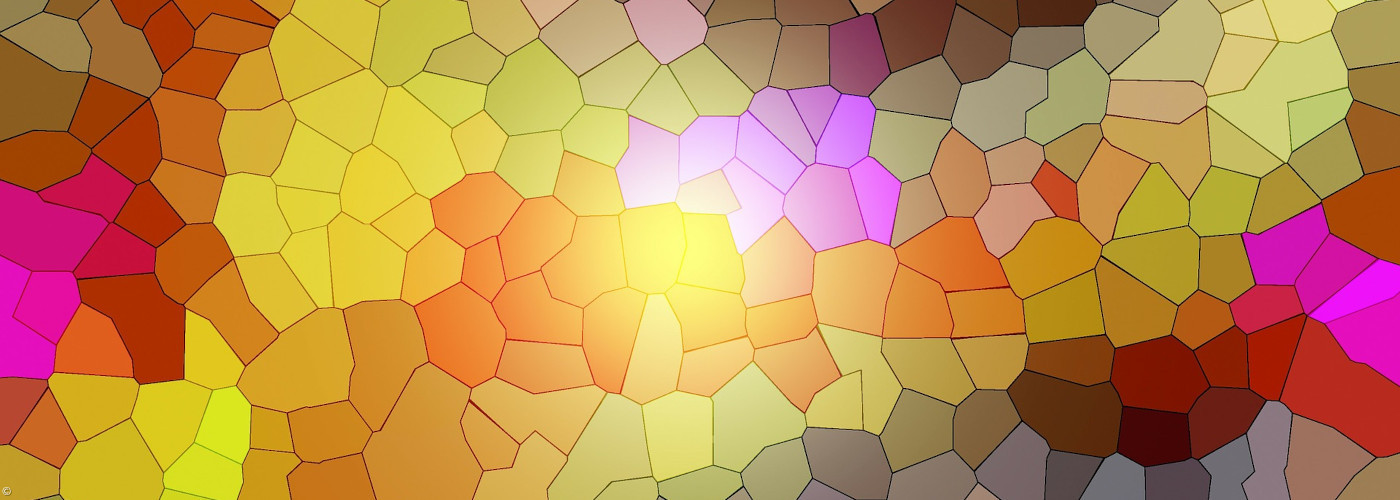 Mosaikartige Struktur mit unregelmäßigen, farbigen Polygonen, die von Gelb- und Orangetönen bis zu Rosa- und Brauntönen reichen.