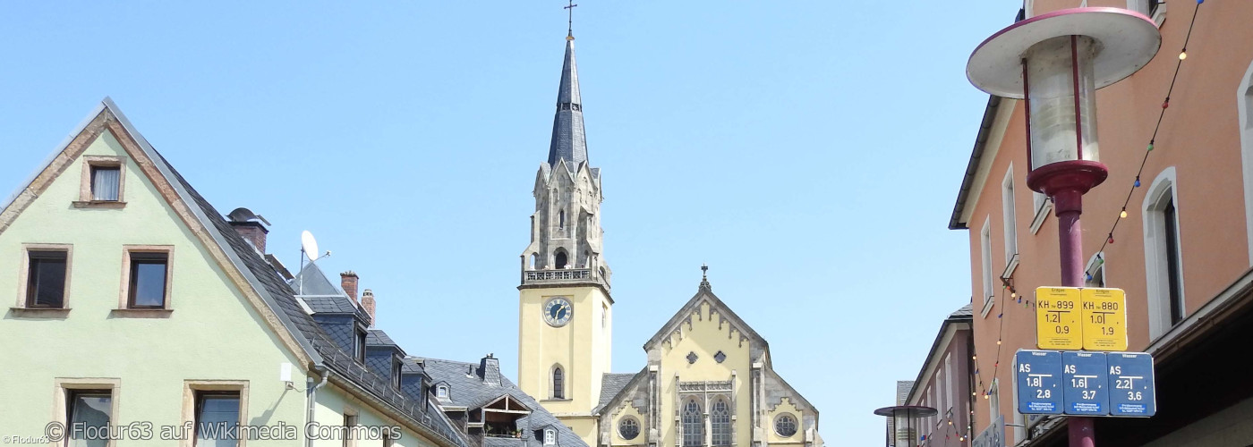 Blick auf die Stadtkirche "St. Andreas" in Selb